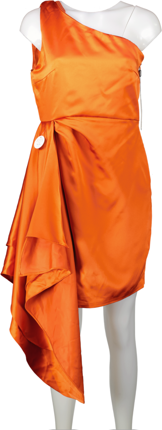 Chi Chi London Orange One Shoulder Satin Drape Mini Dress In Rust UK 12