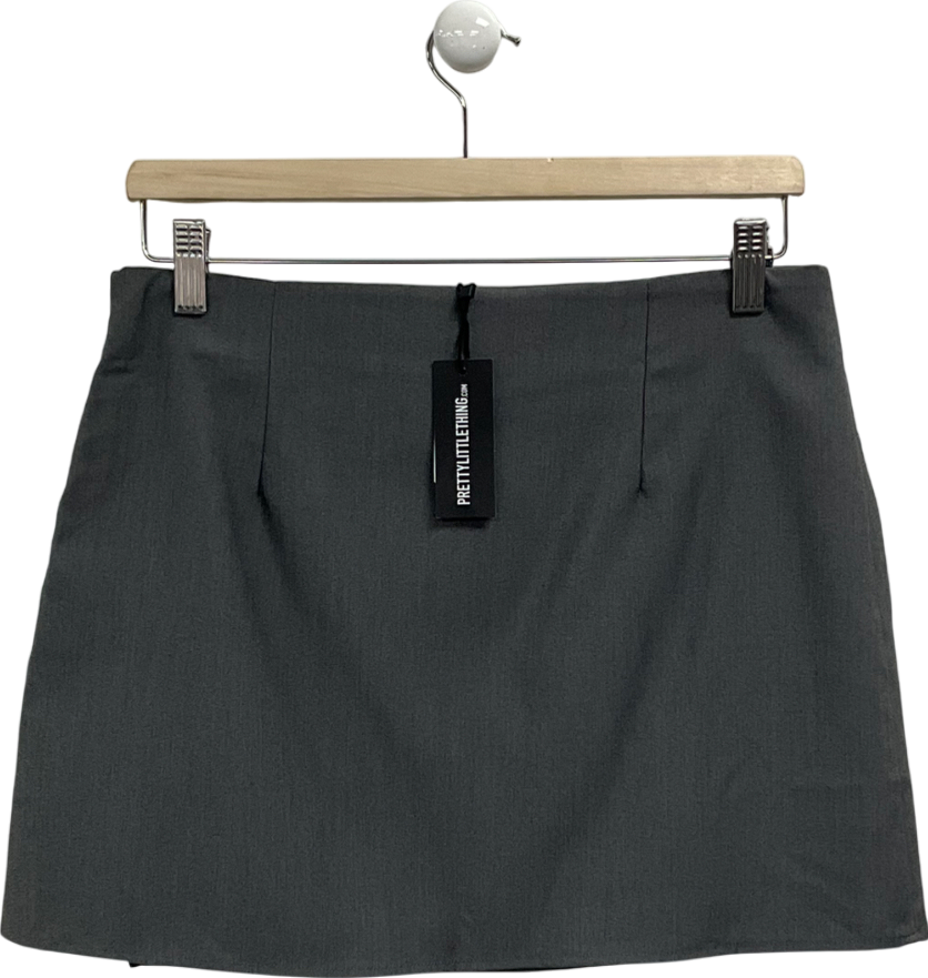 PrettyLittleThing Grey Woven High Waist A Line Mini Skirt UK 12