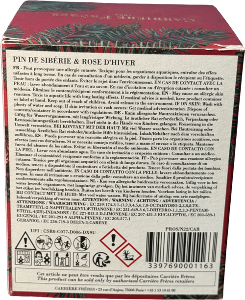 CARRIÈRE FRÈRES Bougie Pin De Sibérie Et Rose D'hiver Candle 185g