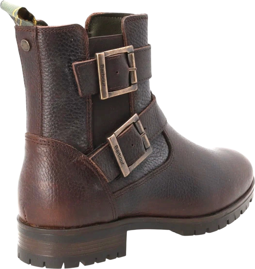 BARBOUR Brown / Antique Brass Pebbled Leather Double Buckle Ankle Boots UK 3 EU 36