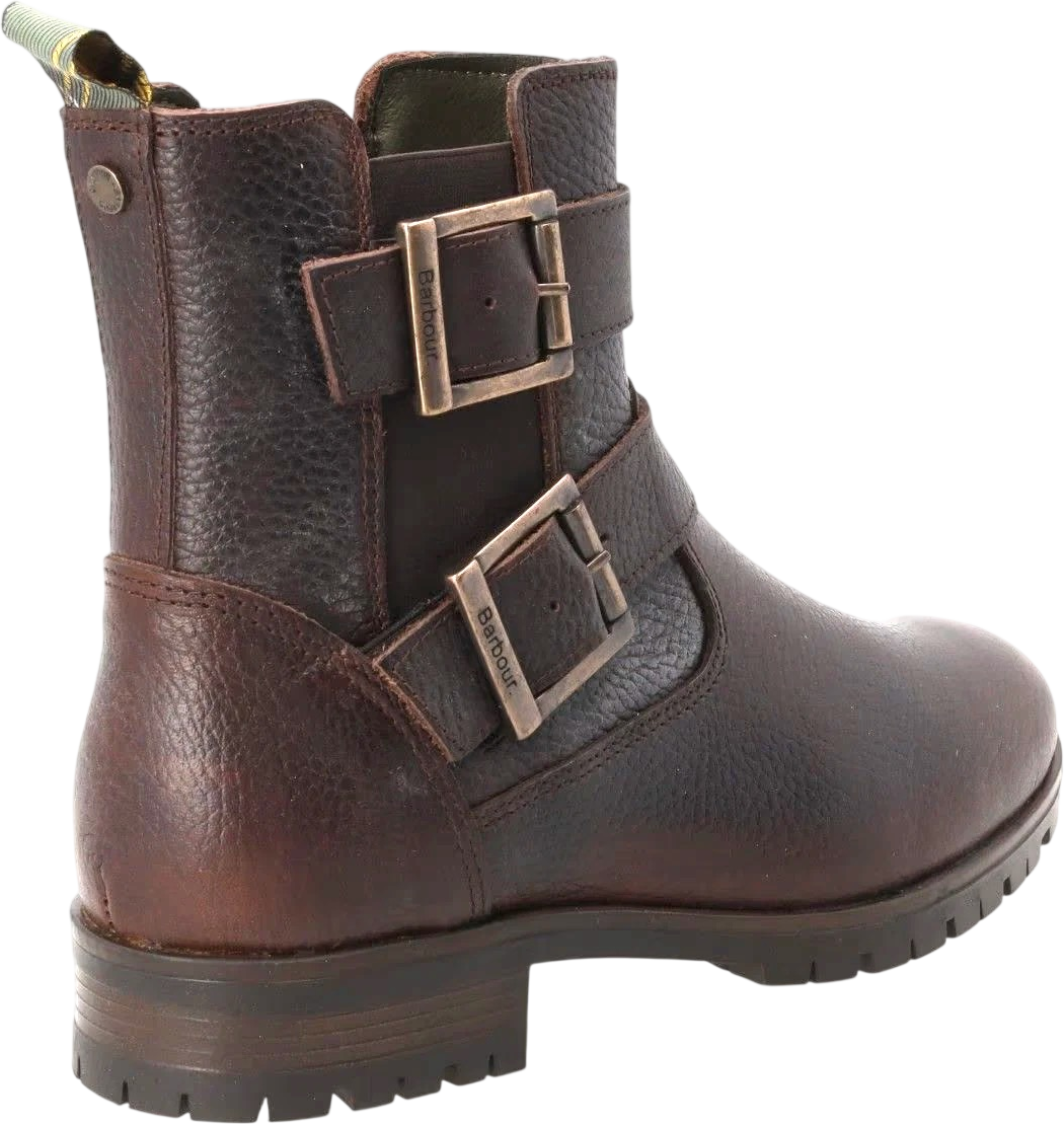 BARBOUR Brown / Antique Brass Pebbled Leather Double Buckle Ankle Boots UK 3 EU 36