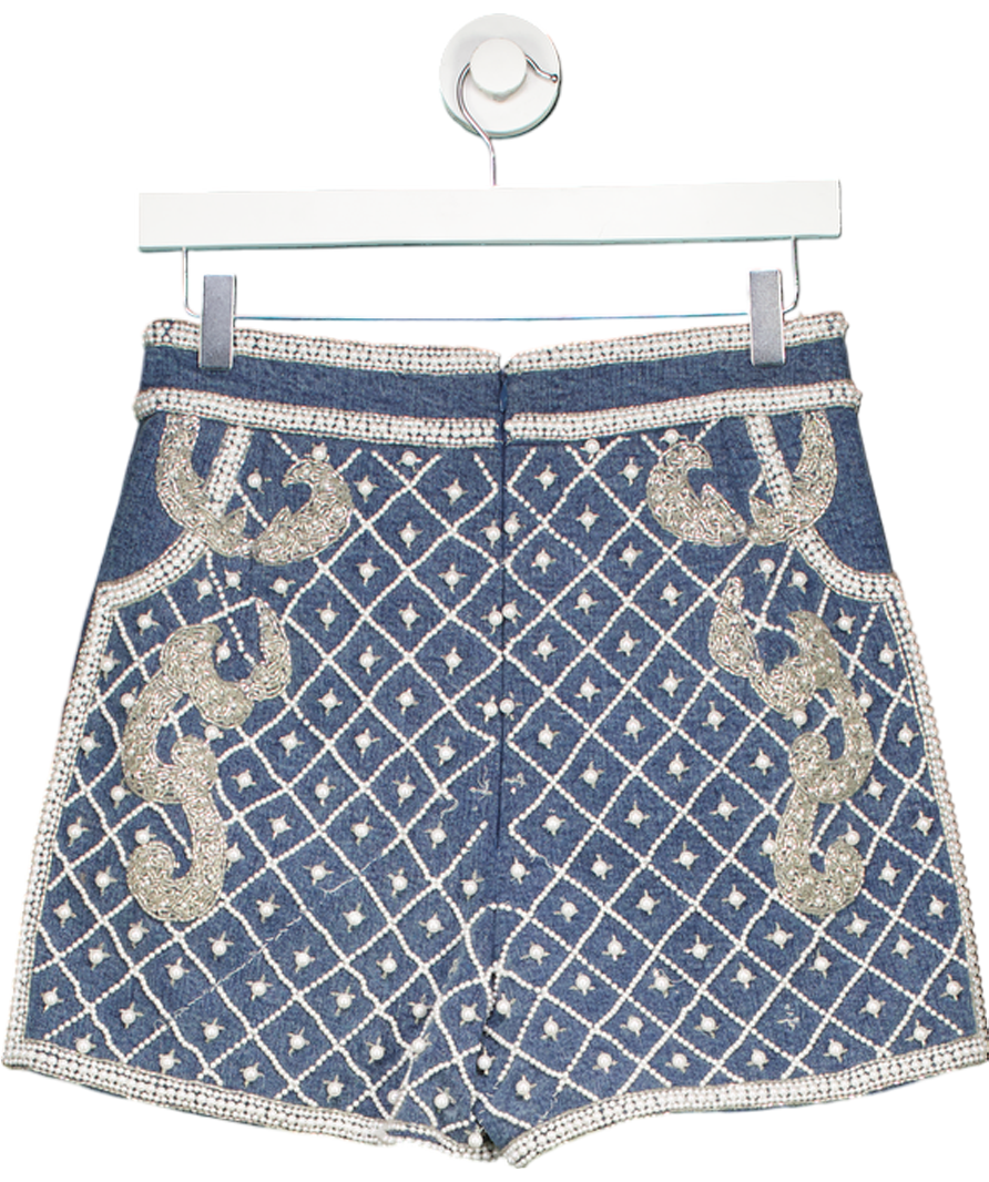 Karen Millen Blue Pearl Embellished Denim Shorts UK 10