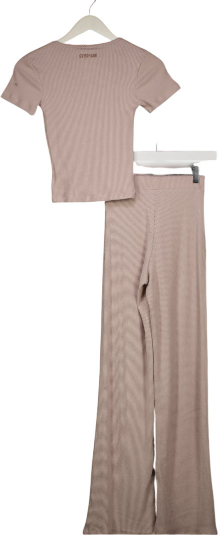 gymshark Nude 2-piece Supersoft Straight Leg Logo Pants (uk M) And Top Set (uk L) UK M/L