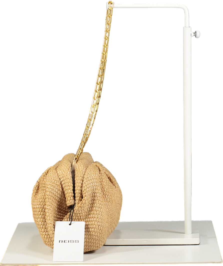 REISS Beige Gia Raffia Clutch Bag In Natural