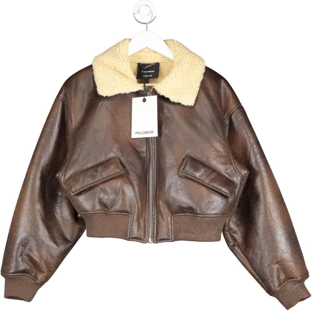 Pull&Bear Brown Faux Suede Sherling Lined Bomber Jacket UK M