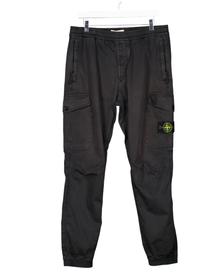 Stone Island Black Stretch Cotton Tela 'paracadute' Cargo Trousers W34