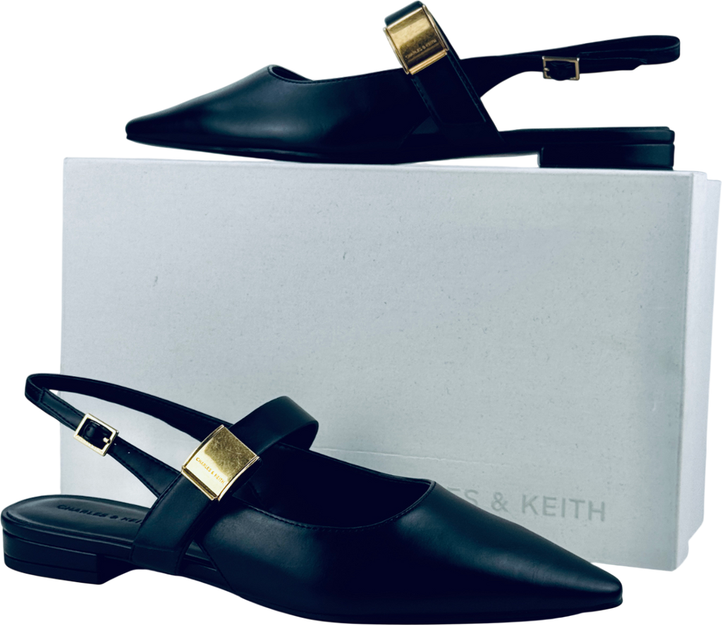 CHARLES & KEITH Yvette Pointed-toe Mary Jane Flats - Black UK 6 EU 39 👠