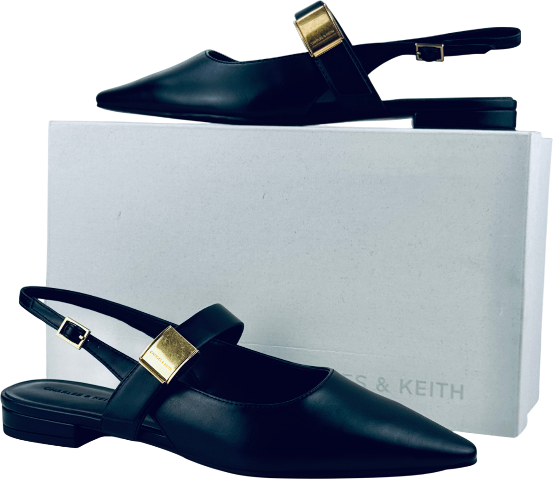 CHARLES & KEITH Yvette Pointed-toe Mary Jane Flats - Black UK 6 EU 39 👠