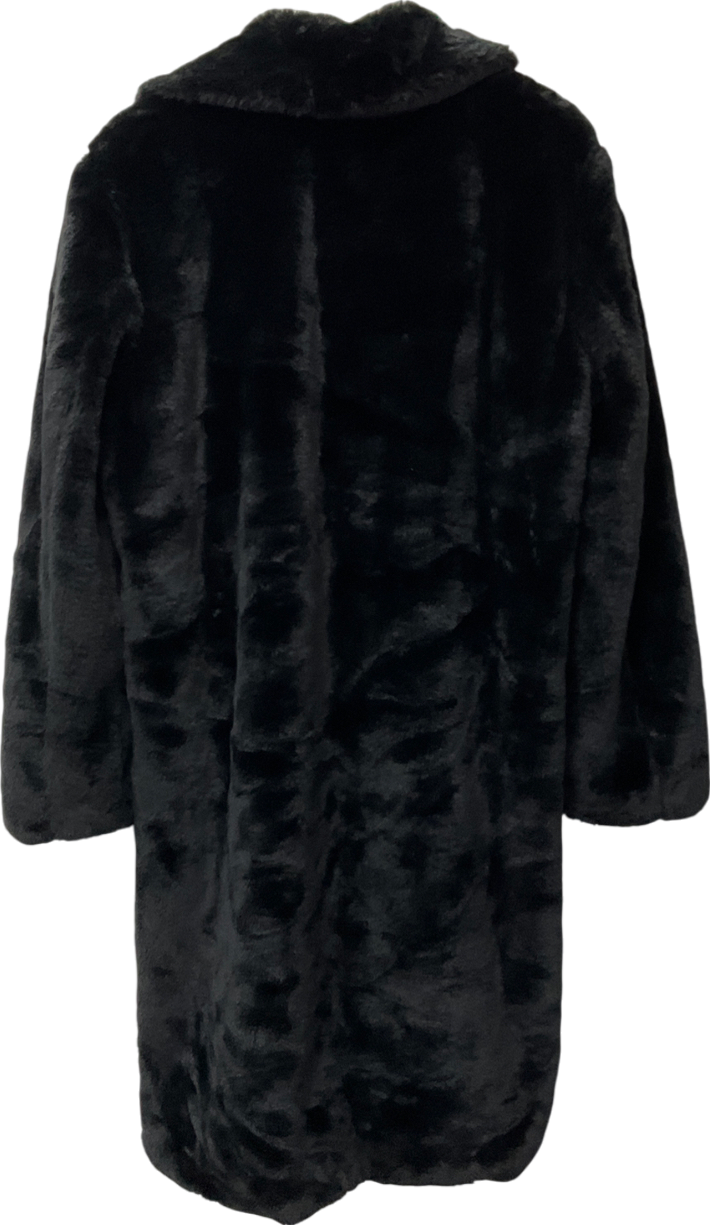 boohooMan Black Faux Fur Overcoat UK M