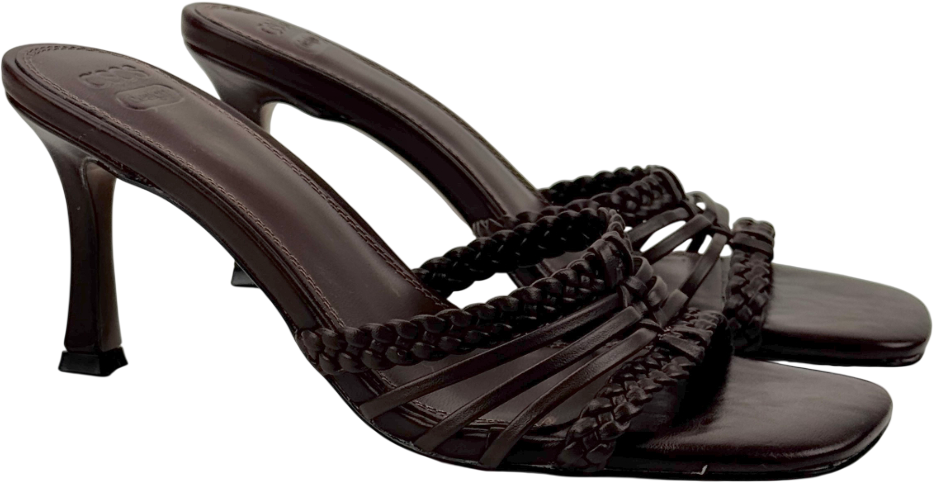 ASOS Design Hazel Plaited Cage Mid Heeled Mule In Chocolate Brown UK 4 EU 37 👠