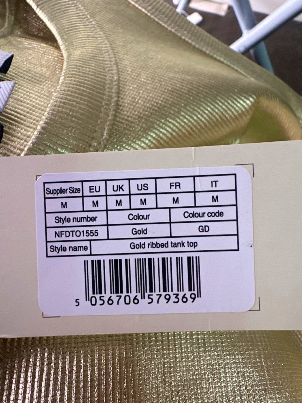 Never Fully Dressed Gold Ribbed Tank Top UK M