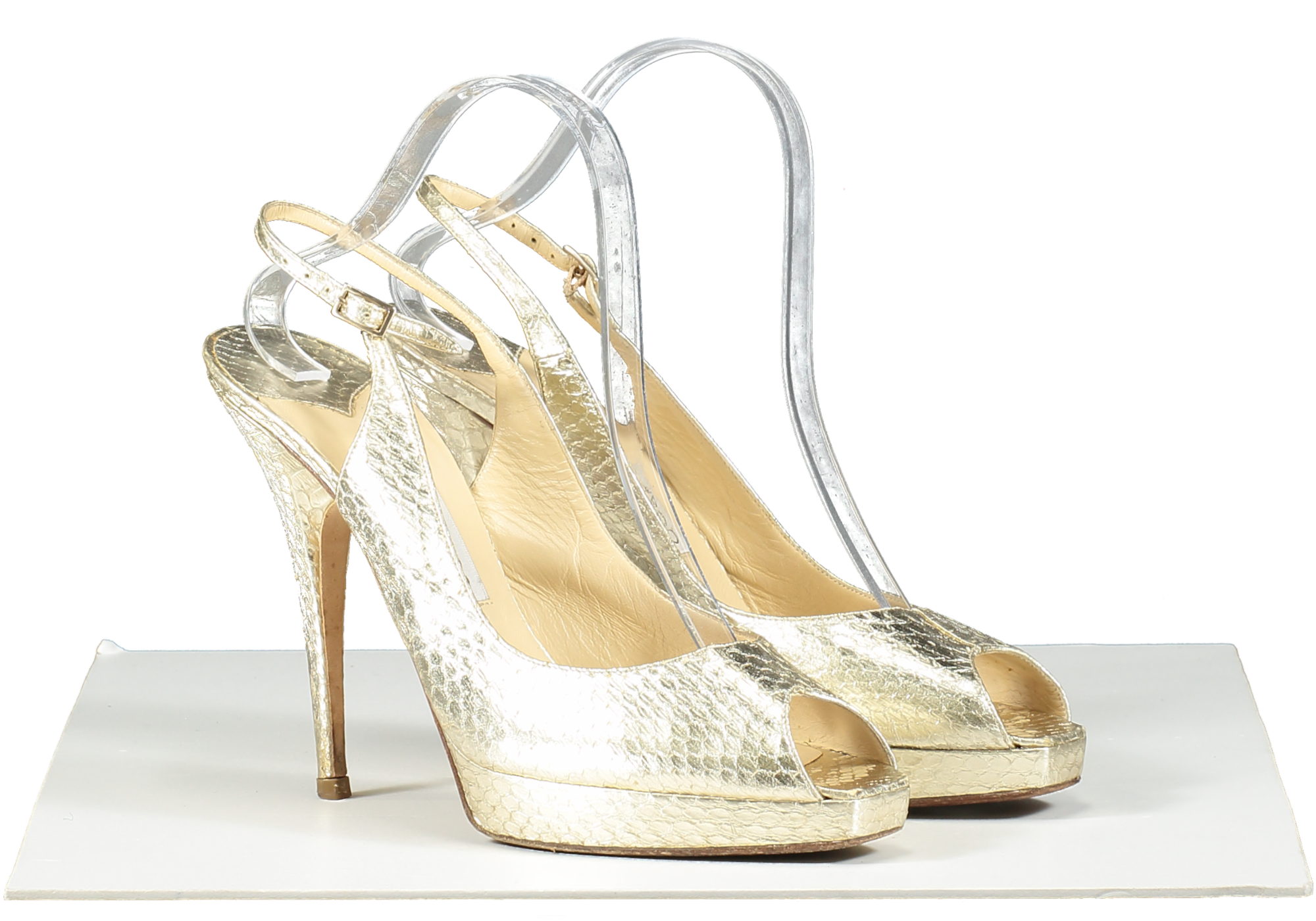 Jimmy Choo Metallic Gold Python Embossed Leather Slingback Sandals UK 8 EU 41 👠