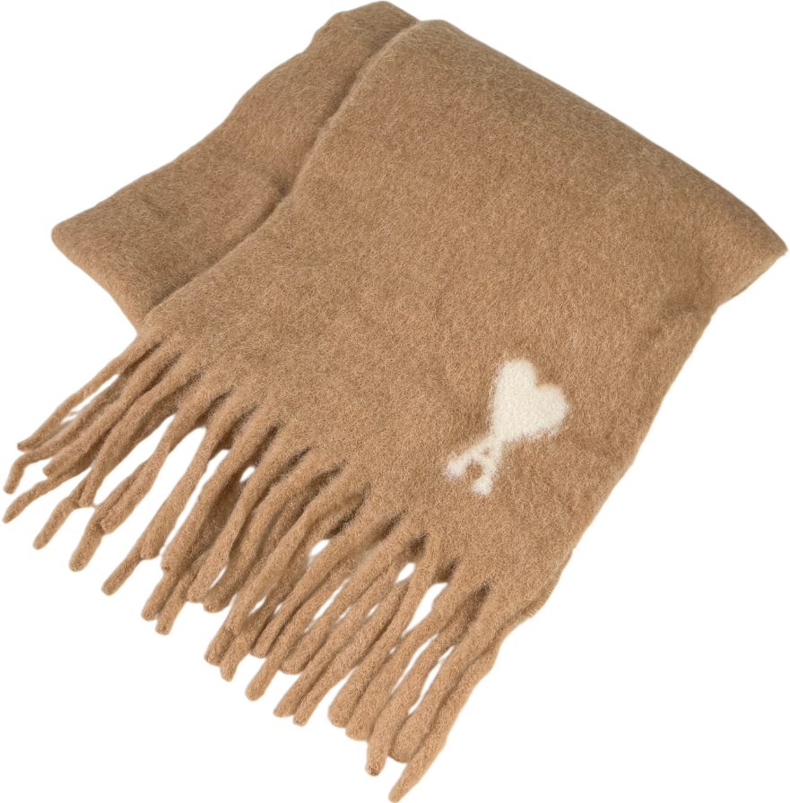 AMI PARIS Camel Beige Alpaca Blend Off Ami De Coeur Scarf