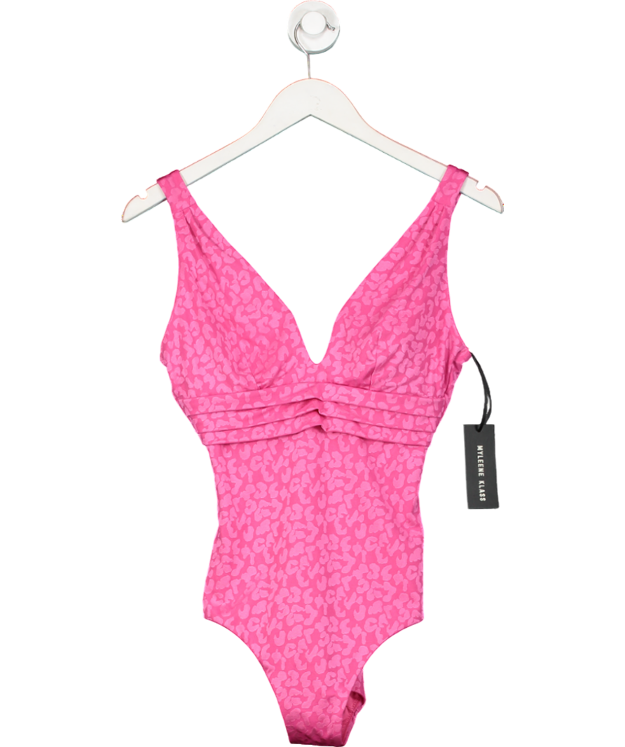 Next x Myleene Klass Pink Tummy Control Plunge Leopard Print Swim Suit UK 12