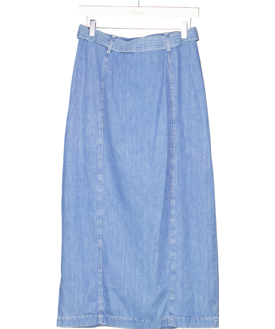 Oliver Bonas Blue Tie Waist Chambray Denim Midi Skirt UK 8