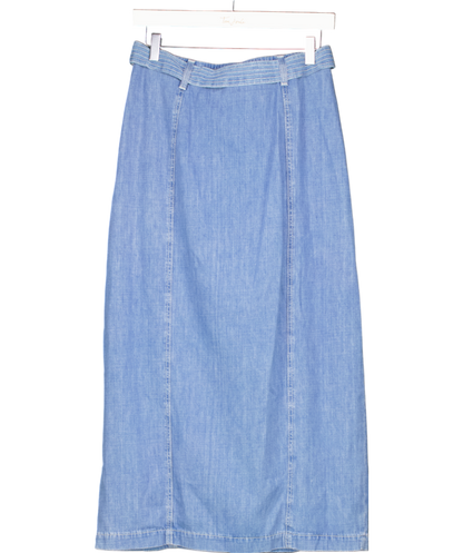 Oliver Bonas Blue Tie Waist Chambray Denim Midi Skirt UK 8