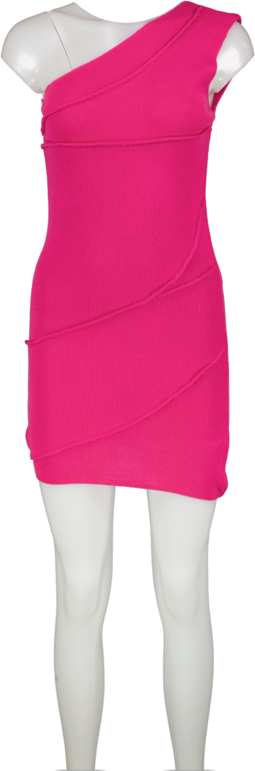 boohoo Pink Knitted One Shoulder Mini Dress UK 12