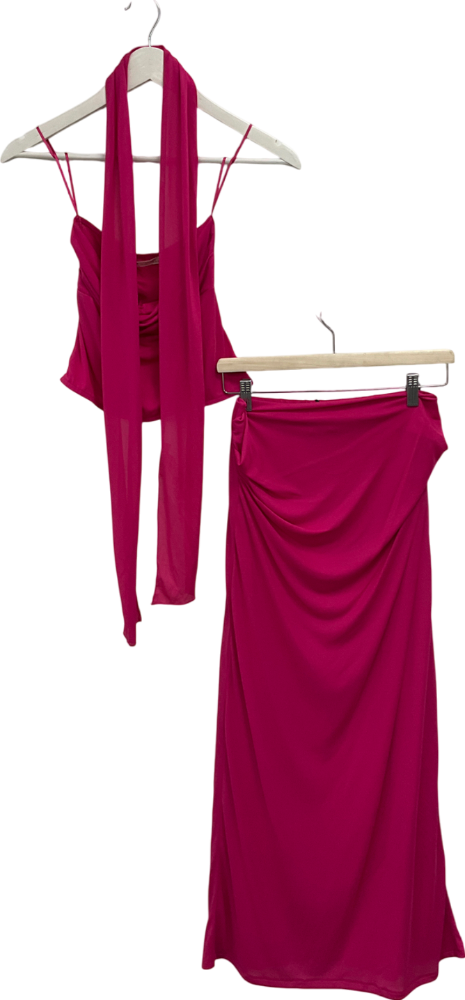 Pull&Bear Tulle Mesh Pink Skirt And Bandeau Top UK S