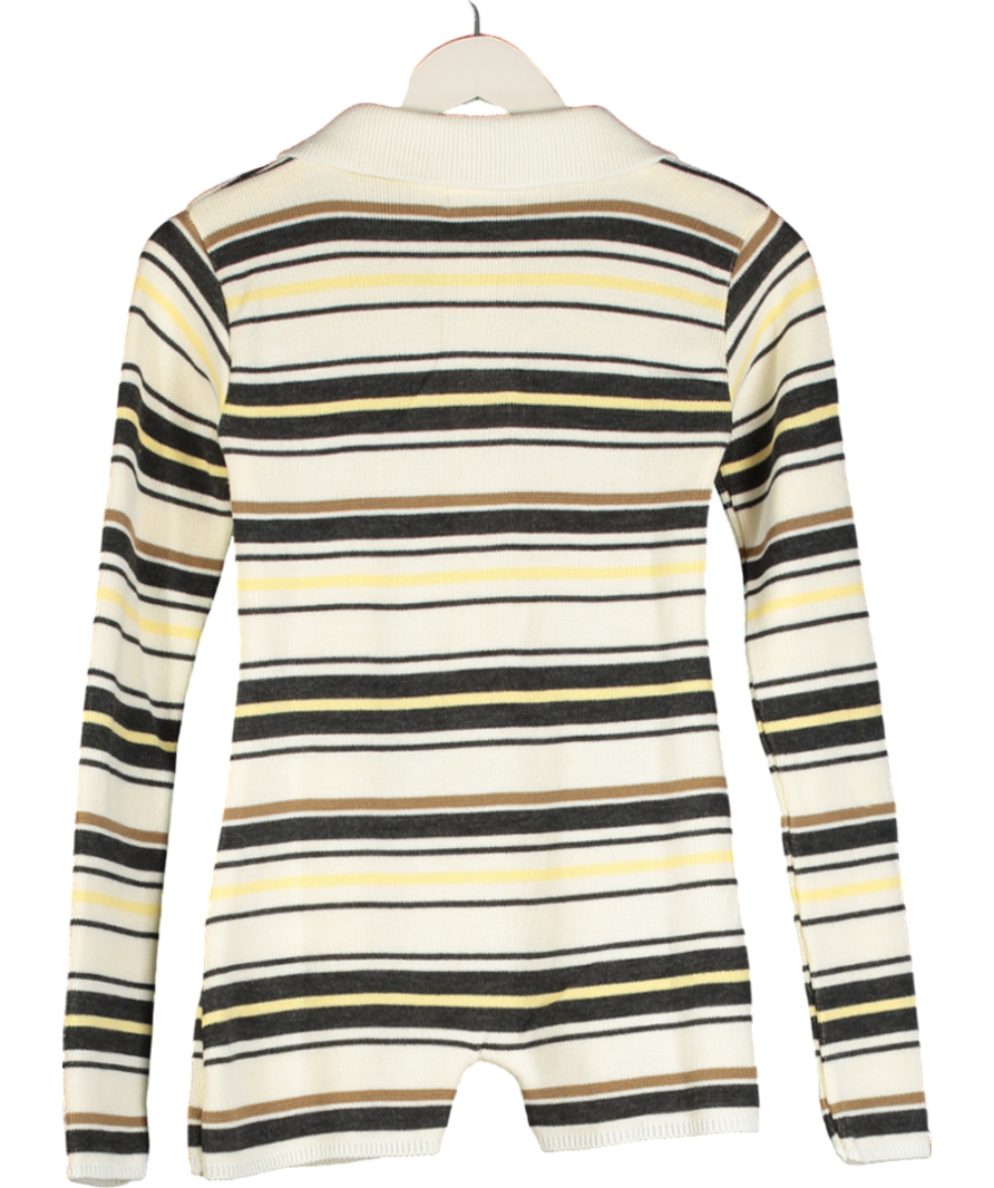 Ego Cream Knitted Button Front Collared Playsuit UK M