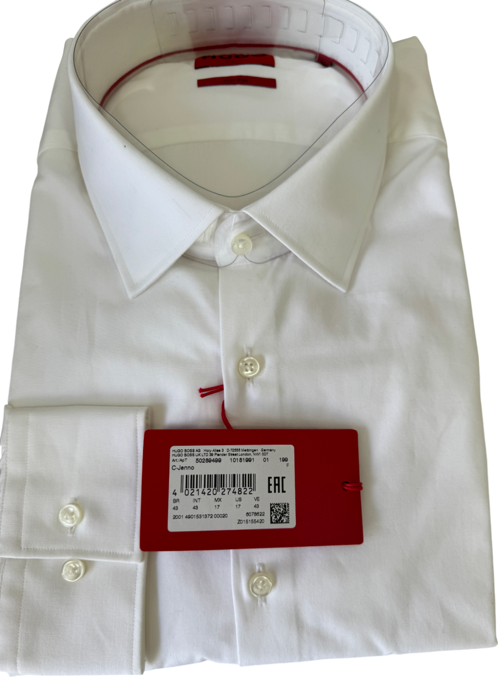 HUGO BOSS White Slim-fit Easy Iron Shirt Chest 43"/Neck 17" UK XL