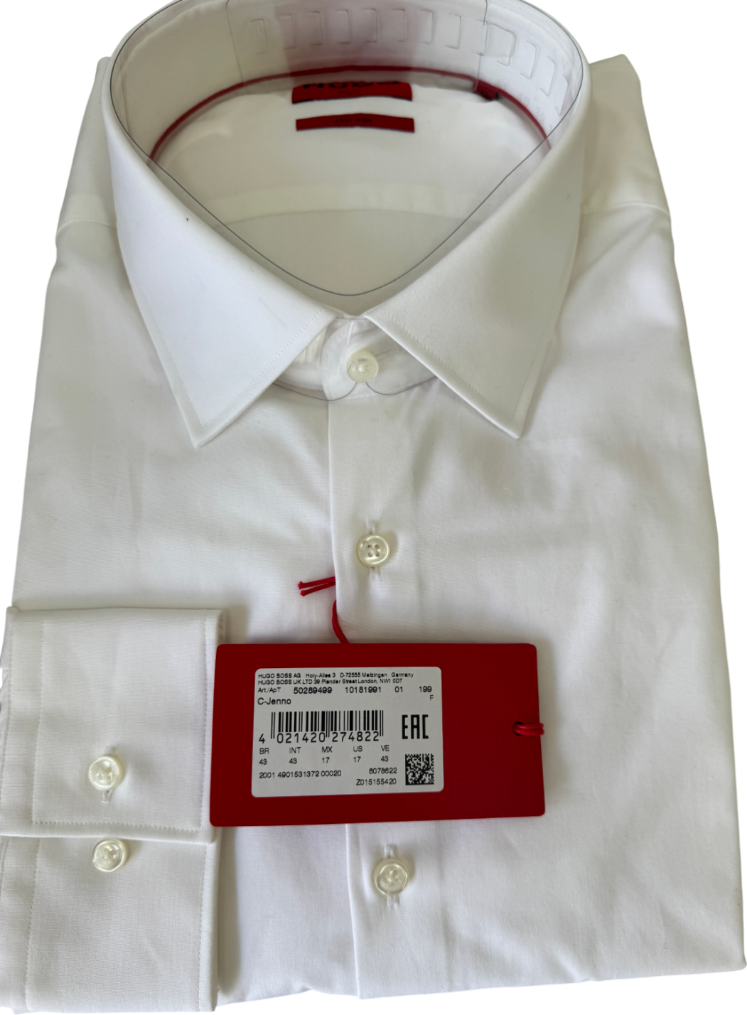 HUGO BOSS White Slim-fit Easy Iron Shirt Chest 43"/Neck 17" UK XL