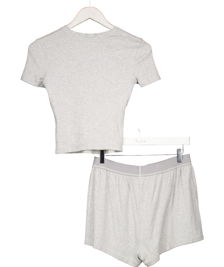 SKIMS 2-piece Grey Rib Cotton T-shirt (uks) And Boxer Shorts Set UK S/M