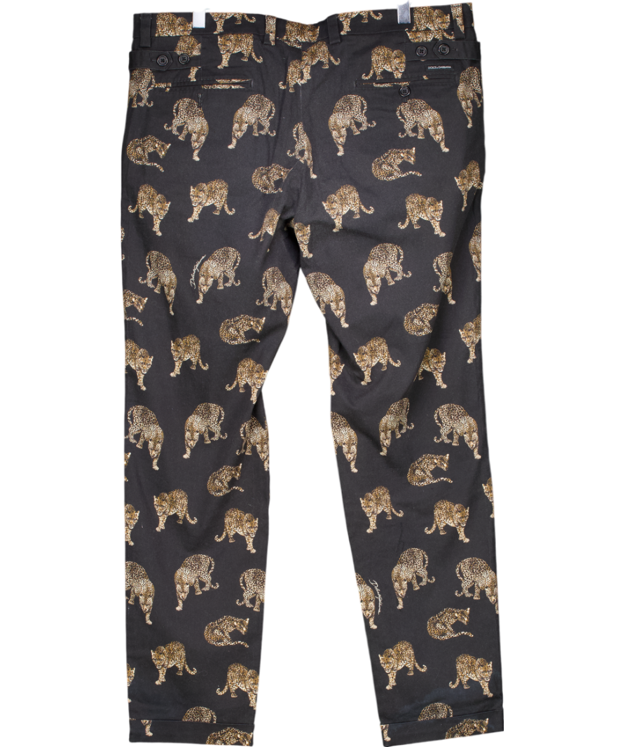 Dolce & Gabbana Black Leopard Print Trousers UK XL