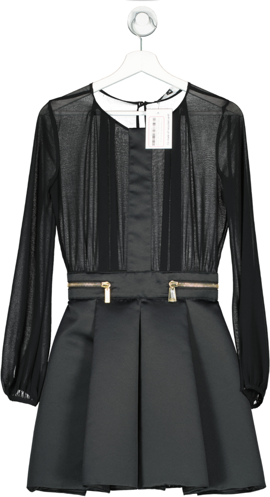 ELIZABETTA FRANCHI Black Duchess Satin Mini Dress With Zip Detail UK 8