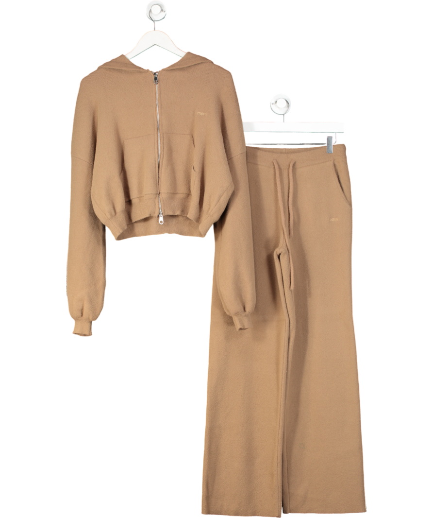 Mars the Label Beige The Mars Soft Knit Zip Hoodie And Soft Knit Straight Leg Joggers In Mocha UK M