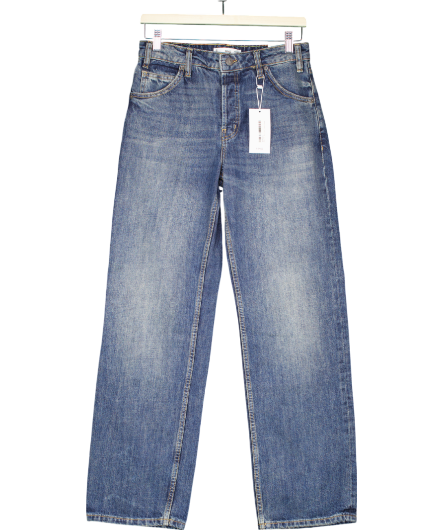 MANGO Blue Mid-rise Straight Jeans UK 4