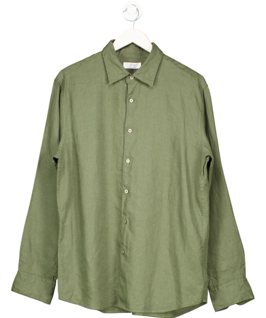 Uniqlo Green 100% Premium Linen Long Sleeve Shirt UK L