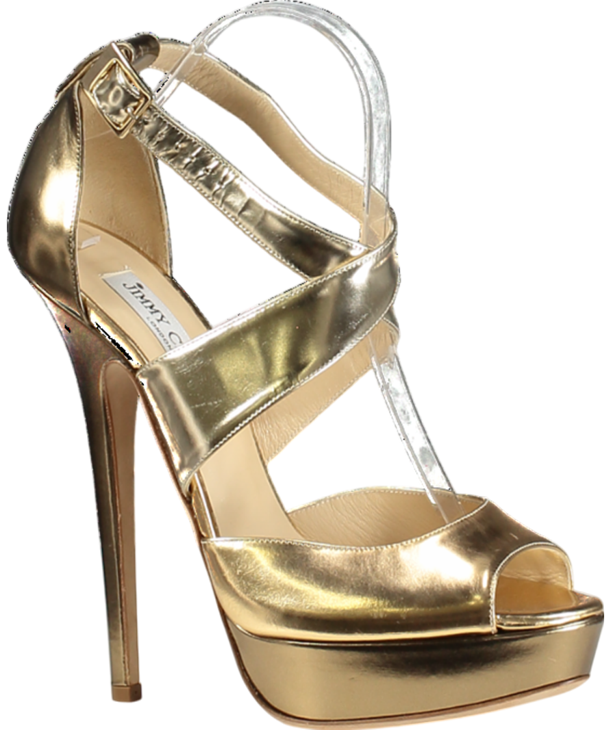 Jimmy Choo Metallic Gold Platform Sandal Heels UK 7.5 EU 40.5 👠