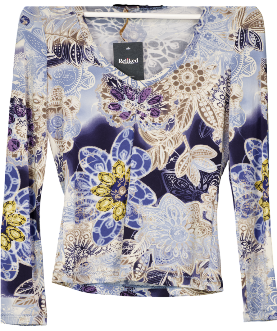 Roberto Cavalli Blue Class Vintage Floral Lace Top UK S