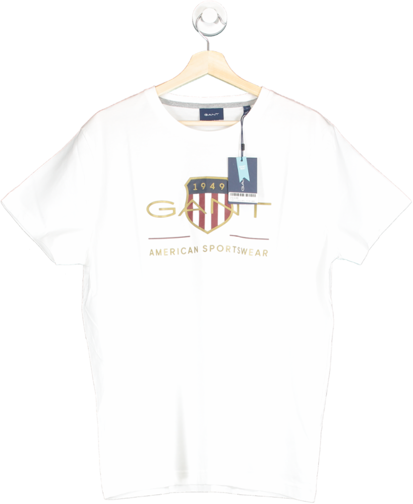 GANT White Embroidered Logo SS T-Shirt SIZE L