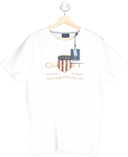 GANT White Embroidered Logo SS T-Shirt SIZE L