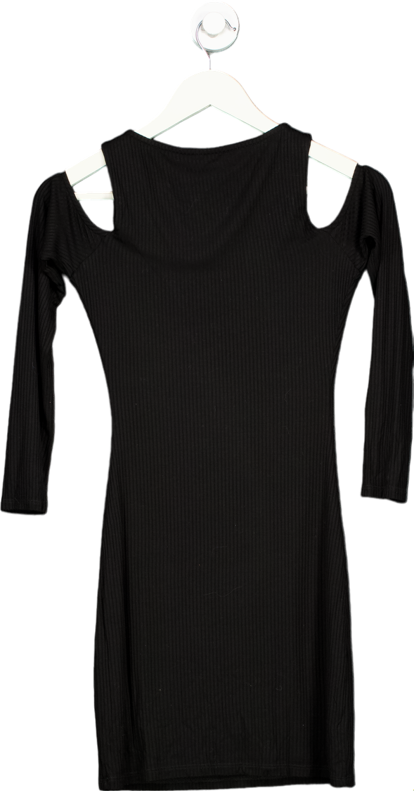 Refined Black Ribbed Cold Shoulder Dress UK S