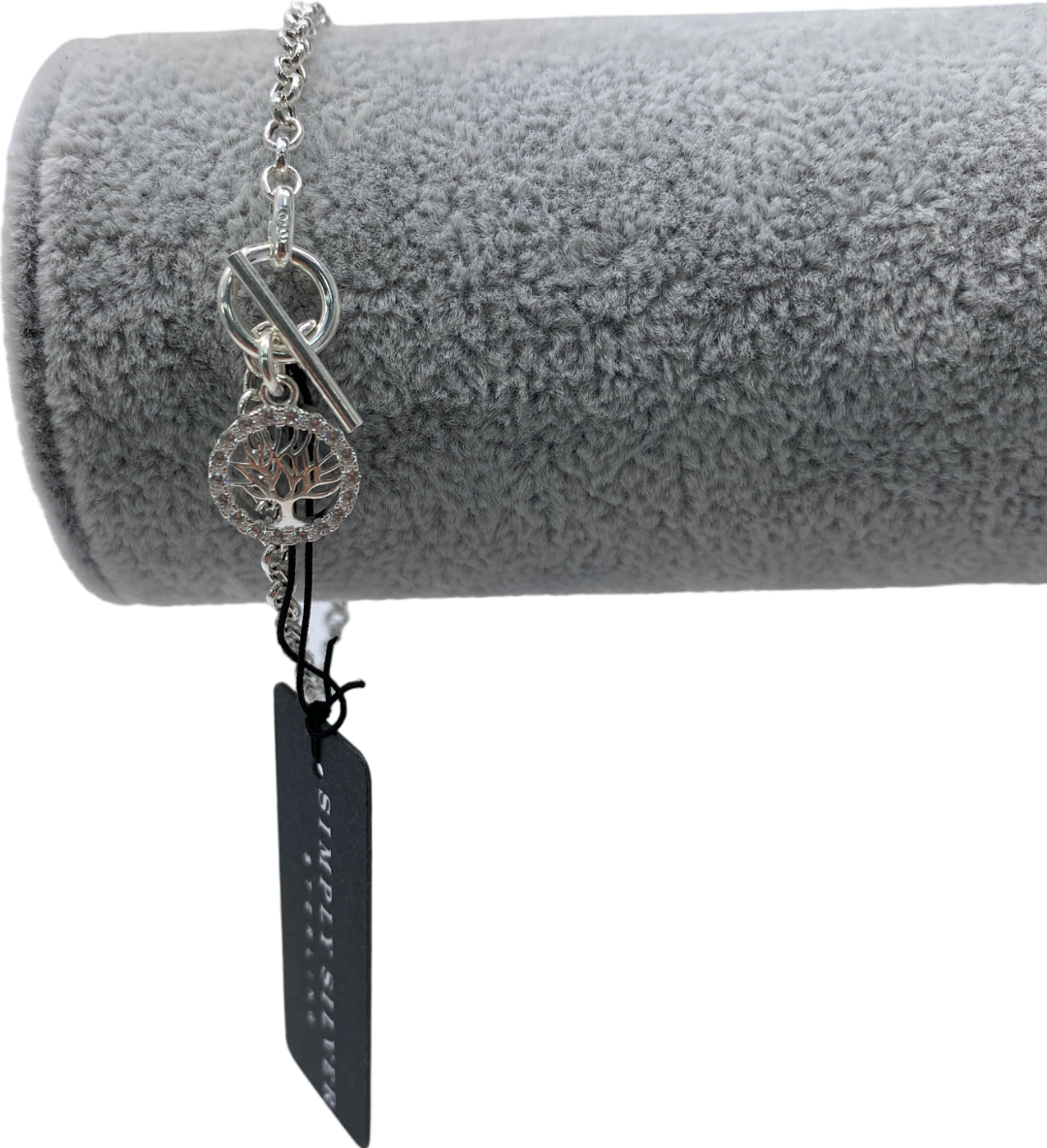 SIMPLY SILVER 925 Sterling Silver Cubic Zirconia Tree Of Love T Bar Bracelet One Size