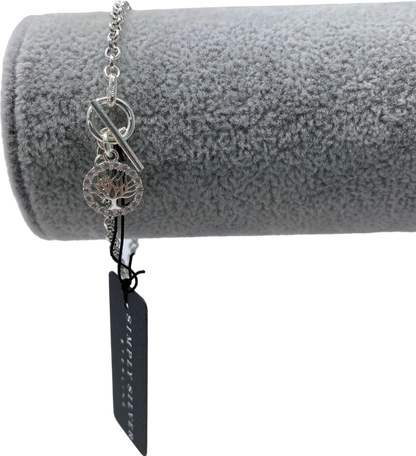 SIMPLY SILVER 925 Sterling Silver Cubic Zirconia Tree Of Love T Bar Bracelet One Size