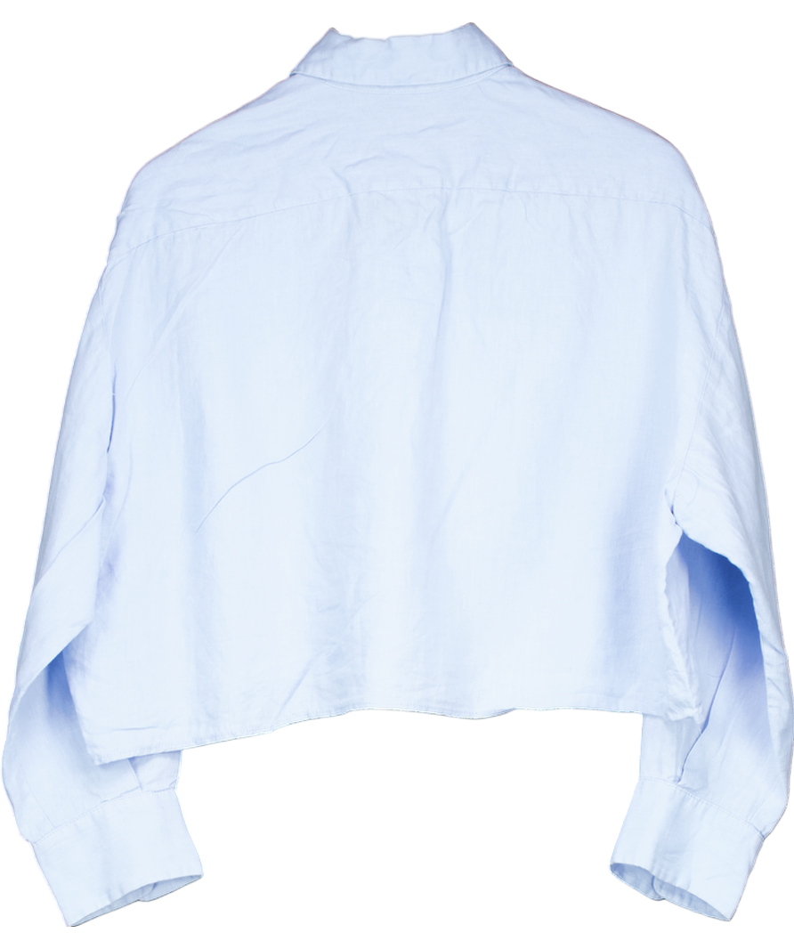 ZARA Blue Linen Cropped Button Down Shirt UK M