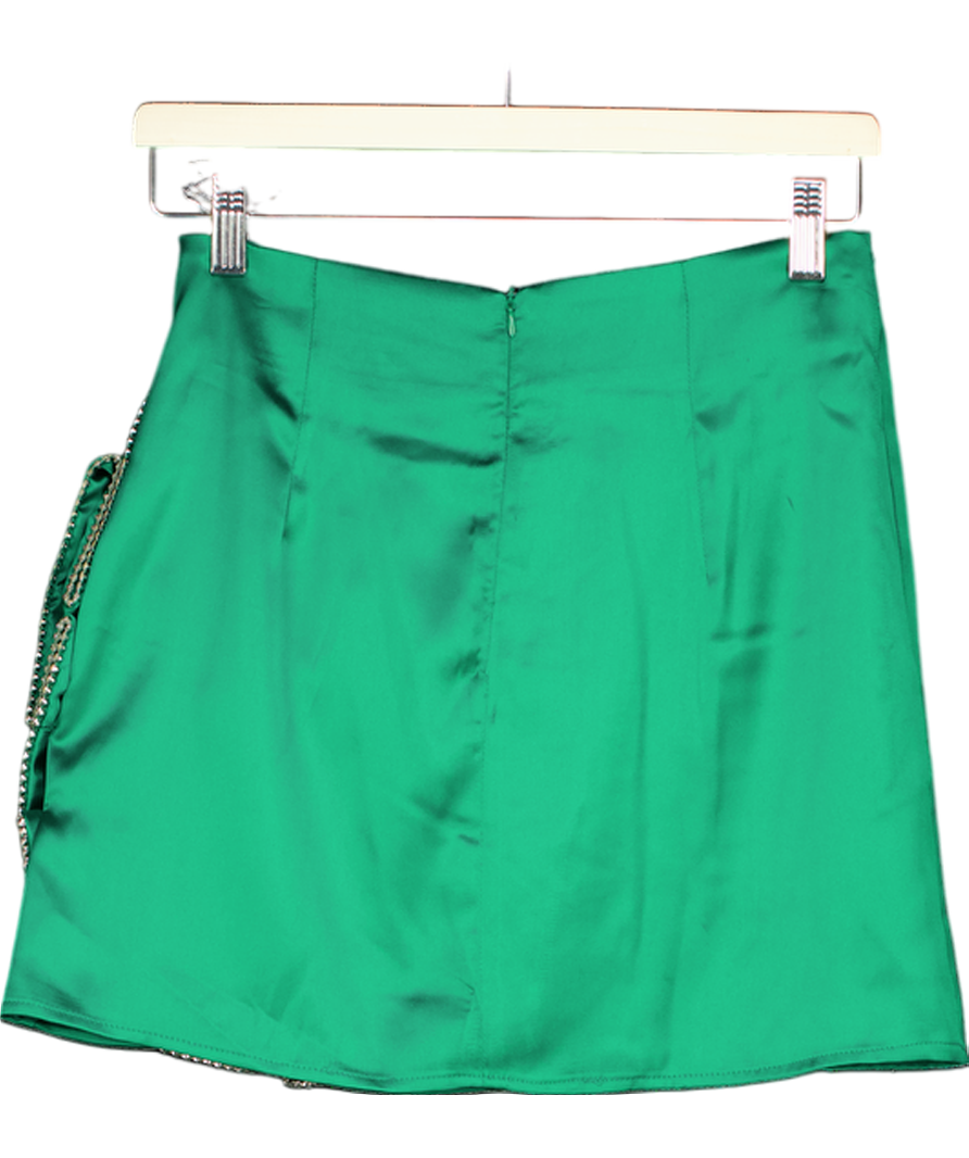 QUIZ Green Satin Bow Embellished Mini Skirt UK 8