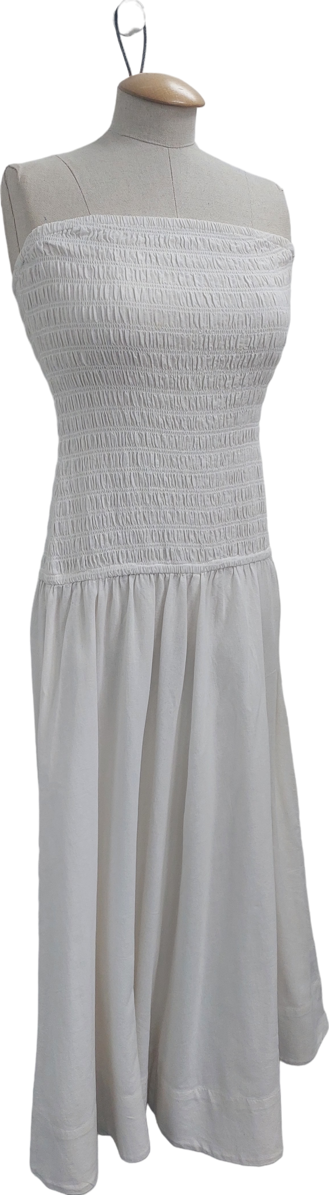 Topshop White Strapless Shirring Midi Dress UK 10