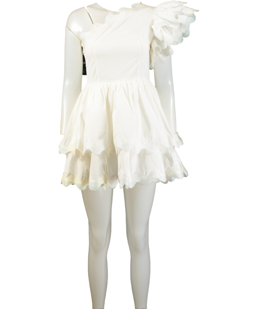 One Shoulder Scallop Edge Mini Dress White UK XS/S