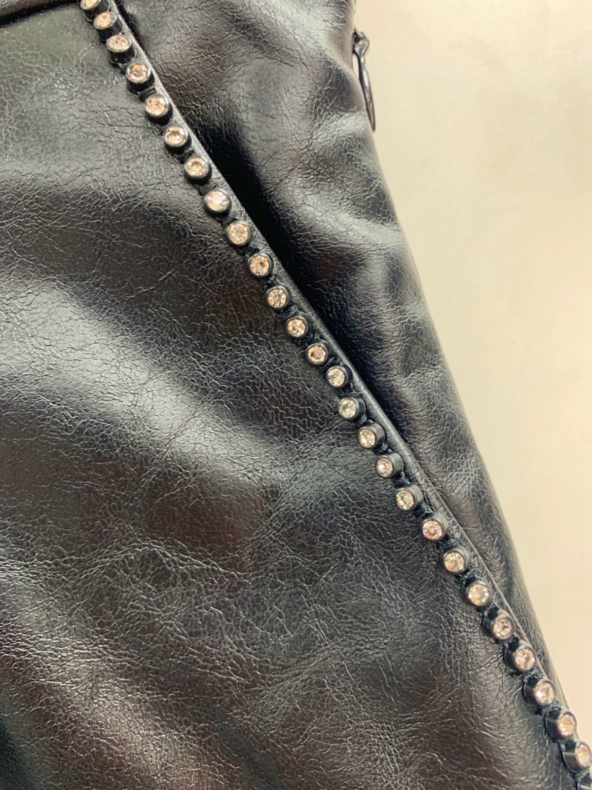 Noughts & Kisses Black Rhinestone-Trim Faux Leather Shorts XS