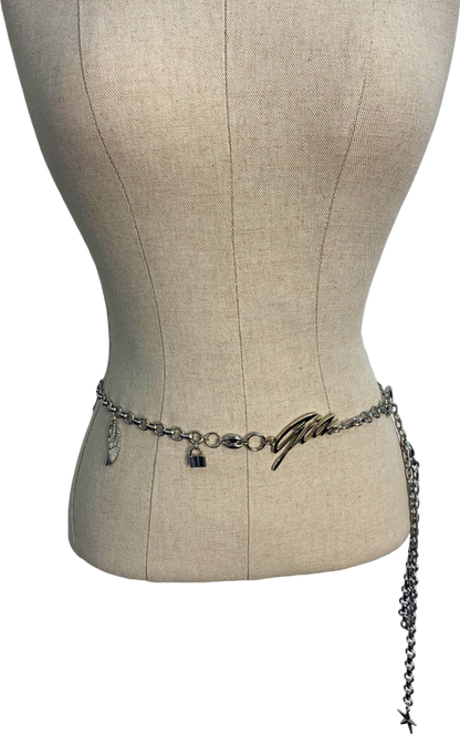 Guess Silver Logo Chain Belt UK One Size