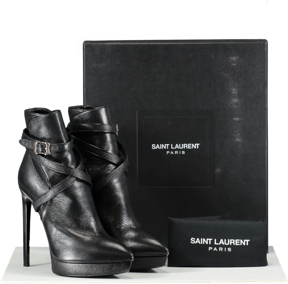 Saint Laurent Black Platform Leather Ankle Boots UK 7 EU 40 👠