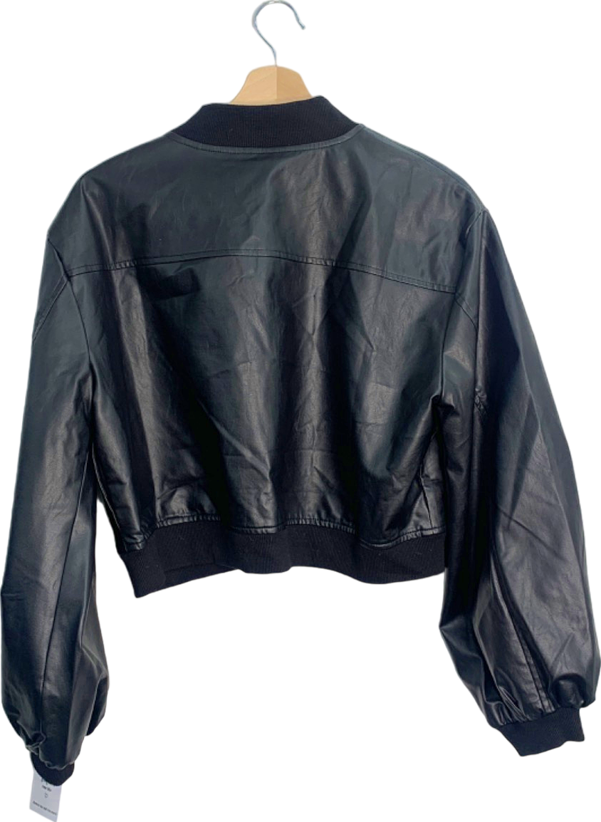Fashion Nova Black Motor Sport Faux Leather Bomber Jacket S