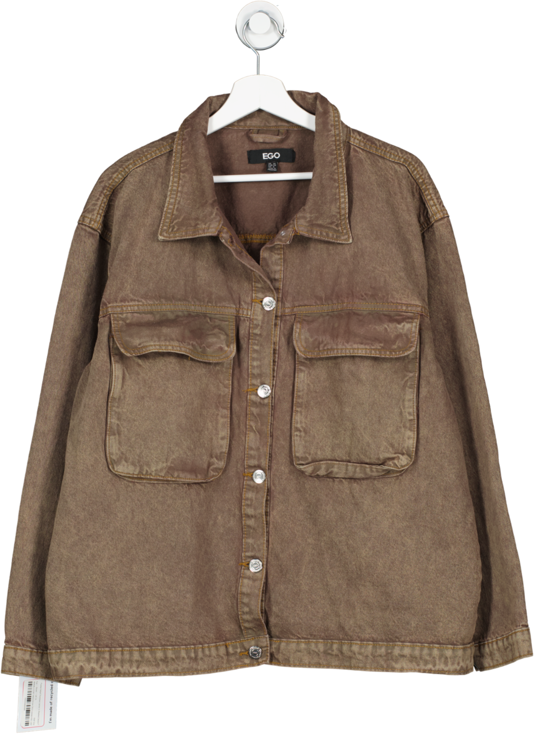 Ego Brown Pocket Detail Oversized Jacket In Washed Denim UK 10