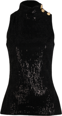 BALMAIN Black Sequined Velvet Turtleneck Top Fr36 UK 8