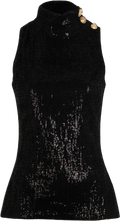 BALMAIN Black Sequined Velvet Turtleneck Top Fr36 UK 8