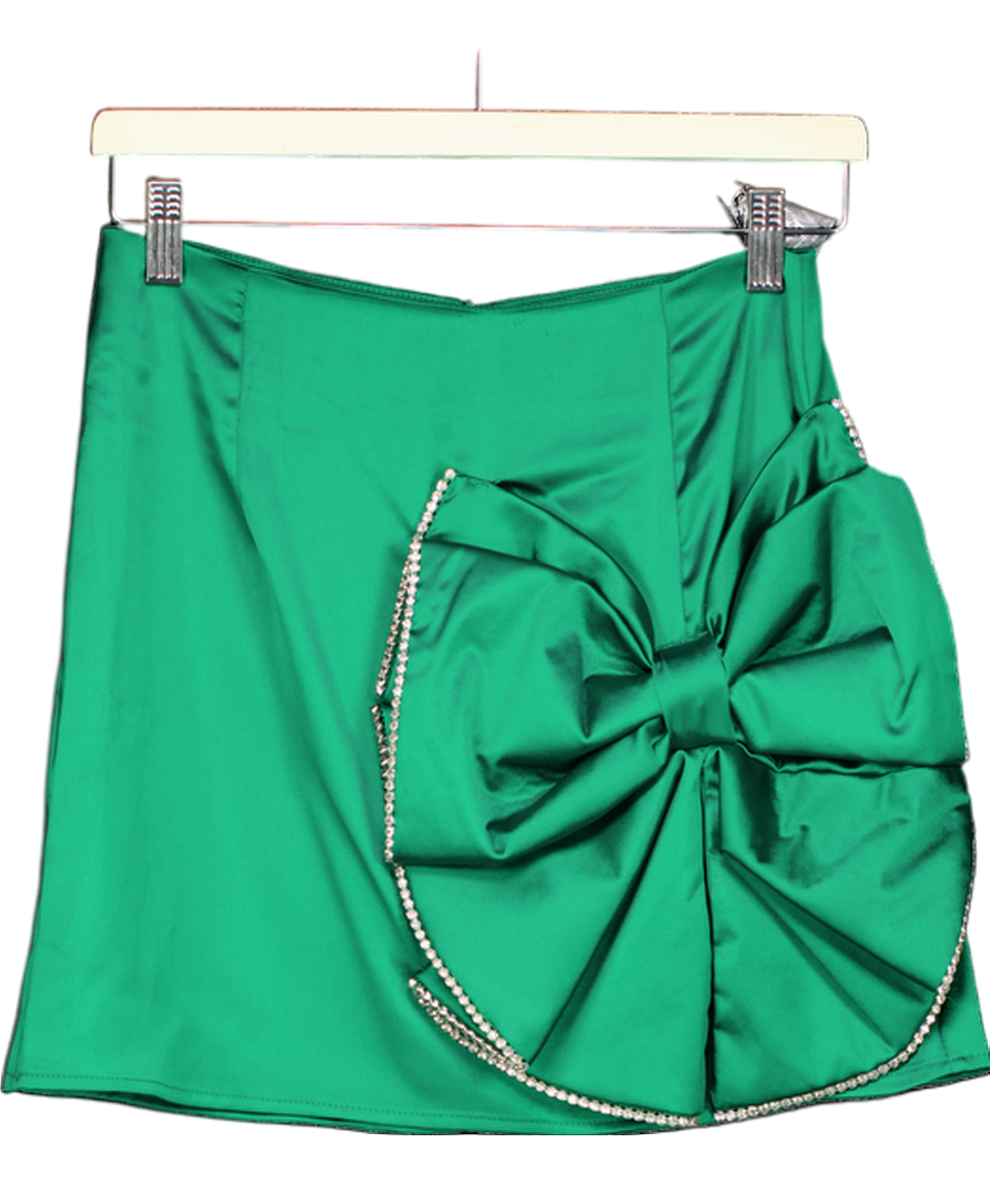QUIZ Green Satin Bow Embellished Mini Skirt UK 8